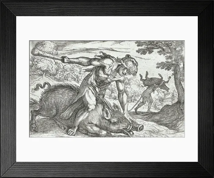Framed Print : Hercules and the Boar of Erymanthus, 1608. Creators: Antonio Tempesta, Nicolaus van Aelst Framed Print : Hercules and the Boar of Erymanthus, 1608. Creators: Antonio Tempesta, Nicolaus van Aelst