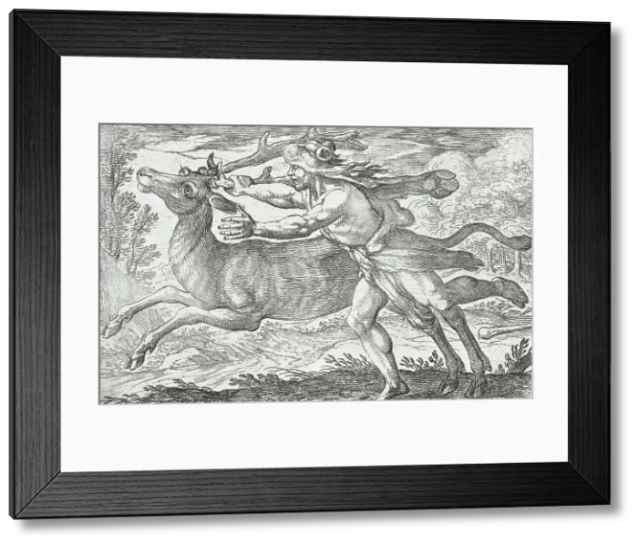 Framed Print : Hercules and the Hind of Mount Cerynea, 1608. Creators: Antonio Tempesta, Nicolaus van Aelst Framed Print : Hercules and the Hind of Mount Cerynea, 1608. Creators: Antonio Tempesta, Nicolaus van Aelst