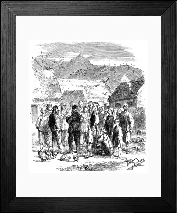 Framed Print : Purchasing eggs and fowls of the natives - from a sketch by our special artist in China, 1860. Creator: Unknown Framed Print : Purchasing eggs and fowls of the natives - from a sketch by our special artist in China, 1860. Creator: Unknown