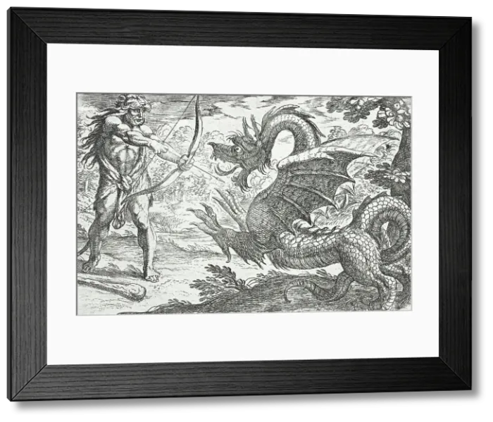 Framed Print : Hercules and the Serpent Ladon, 1608. Creators: Antonio Tempesta, Nicolaus van Aelst Framed Print : Hercules and the Serpent Ladon, 1608. Creators: Antonio Tempesta, Nicolaus van Aelst