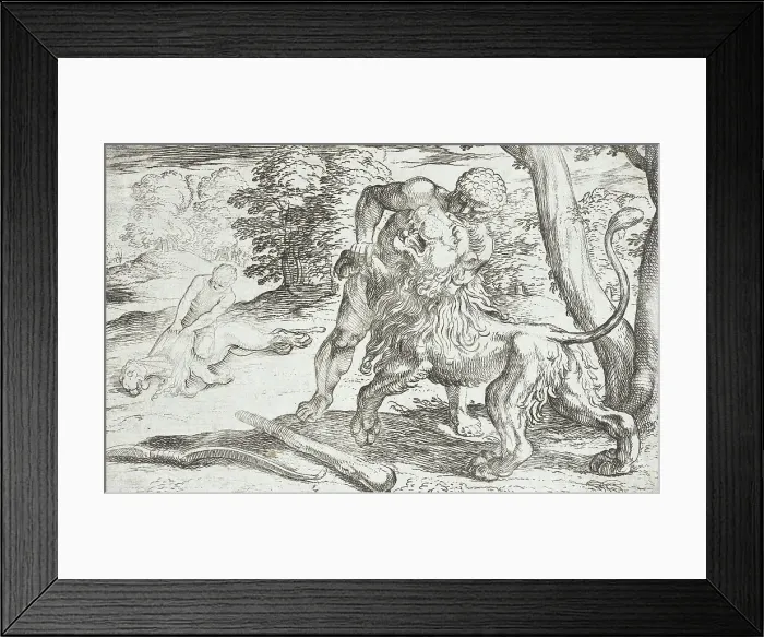 Framed Print : Hercules and the Nemean Lion, 1608. Creators: Antonio Tempesta, Nicolaus van Aelst Framed Print : Hercules and the Nemean Lion, 1608. Creators: Antonio Tempesta, Nicolaus van Aelst