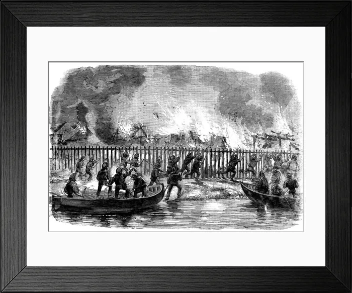 Framed Print : Sketches in China - the Burning of Telesio's Store, 1858. Creator: Unknown Framed Print : Sketches in China - the Burning of Telesio's Store, 1858. Creator: Unknown