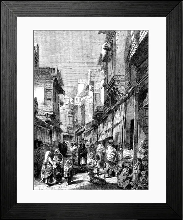 Framed Print : Street Scene in Lahore - from drawings by W. Carpenter, Jun. 1858. Creator: Unknown Framed Print : Street Scene in Lahore - from drawings by W. Carpenter, Jun. 1858. Creator: Unknown