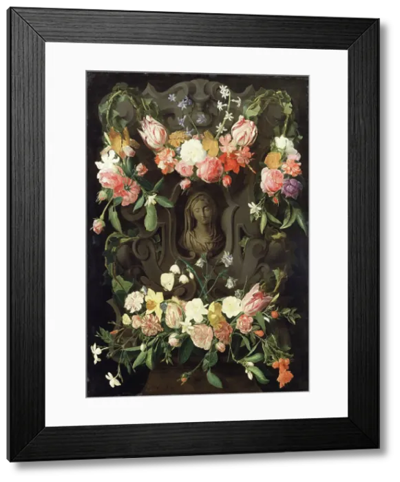 Framed Print : Flower around a Cartouche with an Image of the Virgin. Creators: Daniel Seghers, Erasmus Quellinus Framed Print : Flower around a Cartouche with an Image of the Virgin. Creators: Daniel Seghers, Erasmus Quellinus
