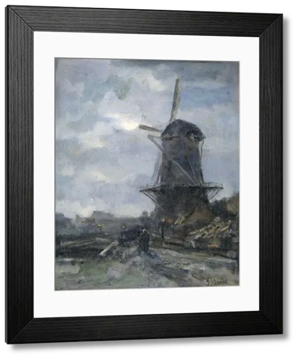 Framed Print : Windmill by moonlight, c.1899. Creator: Jacob Henricus Maris Framed Print : Windmill by moonlight, c.1899. Creator: Jacob Henricus Maris