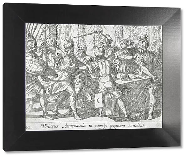 Phineus Attacking Perseus at the Wedding, published 1606. Creators: Antonio Tempesta, Wilhelm Janson