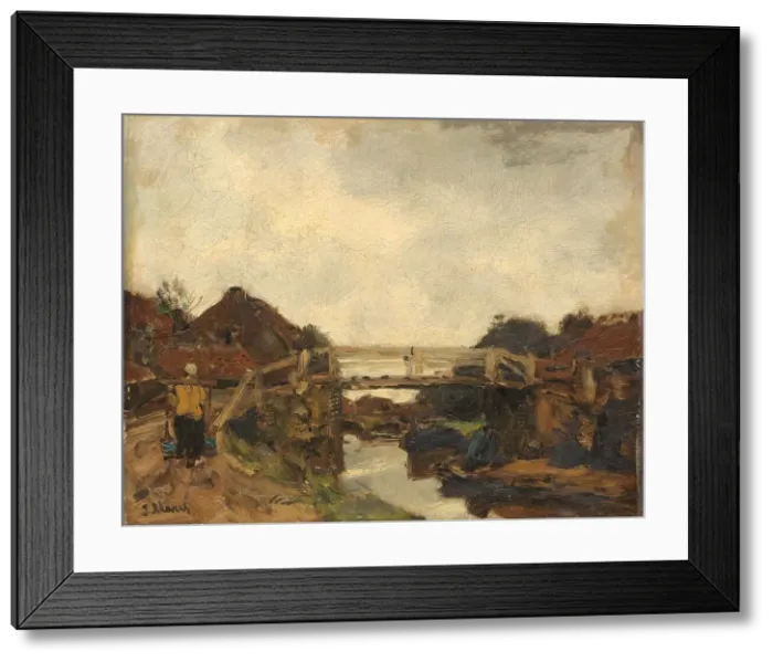 Framed Print : Wooden Bridge across a Canal at Rijswijk, c.1878. Creator: Jacob Henricus Maris Framed Print : Wooden Bridge across a Canal at Rijswijk, c.1878. Creator: Jacob Henricus Maris
