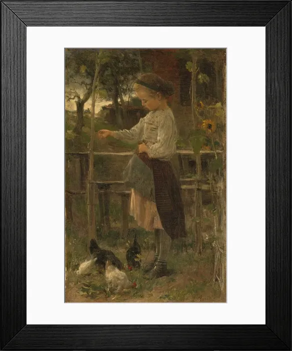 Framed Print : Feeding Chickens, 1866. Creator: Jacob Henricus Maris Framed Print : Feeding Chickens, 1866. Creator: Jacob Henricus Maris