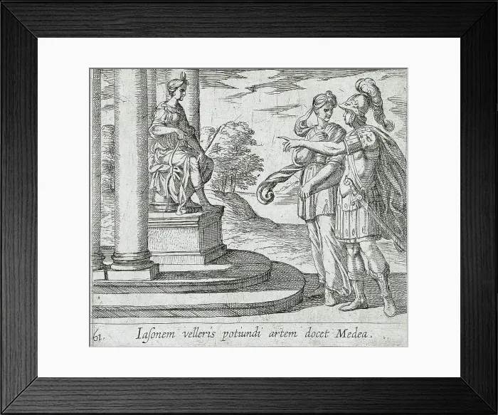 Framed Print : Jason Promises His Hand to Medea, published 1606. Creators: Antonio Tempesta, Wilhelm Janson Framed Print : Jason Promises His Hand to Medea, published 1606. Creators: Antonio Tempesta, Wilhelm Janson