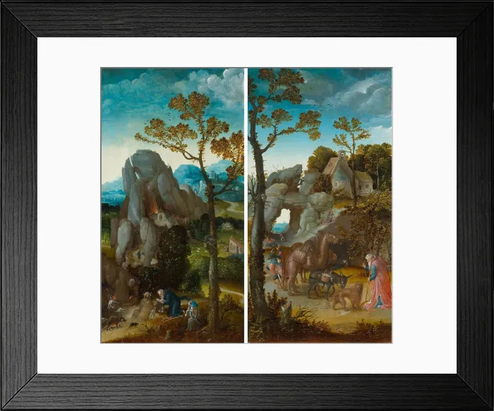 Framed Print : Two panels of an altar: Temptation of Saint Anthony, Saint Jerome in a landscape. Creator: Cock, Jan Wellens de (ca 1480-1527) Framed Print : Two panels of an altar: Temptation of Saint Anthony, Saint Jerome in a landscape. Creator: Cock, Jan Wellens de (ca 1480-1527)