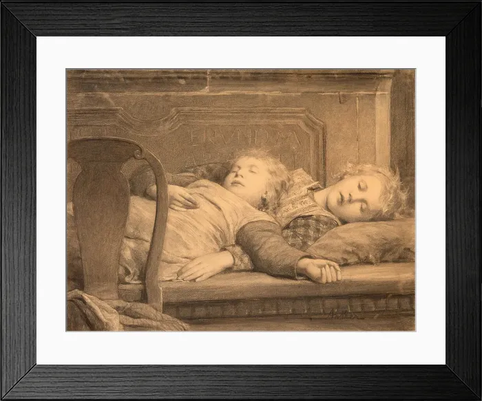 Framed Print : Two sleeping girls on the stove bench, c.1895. Creator: Anker, Albert (1831-1910) Framed Print : Two sleeping girls on the stove bench, c.1895. Creator: Anker, Albert (1831-1910)