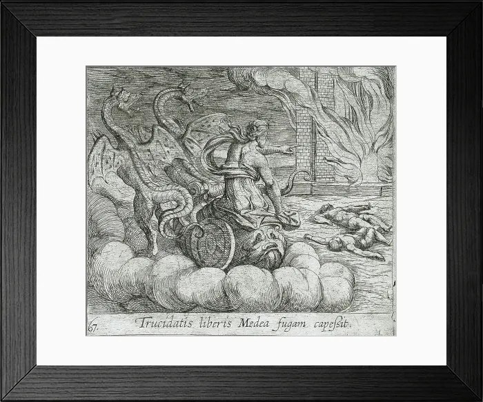 Framed Print : Medea Destroying Jason's Family and Home, published 1606. Creators: Antonio Tempesta, Wilhelm Janson Framed Print : Medea Destroying Jason's Family and Home, published 1606. Creators: Antonio Tempesta, Wilhelm Janson