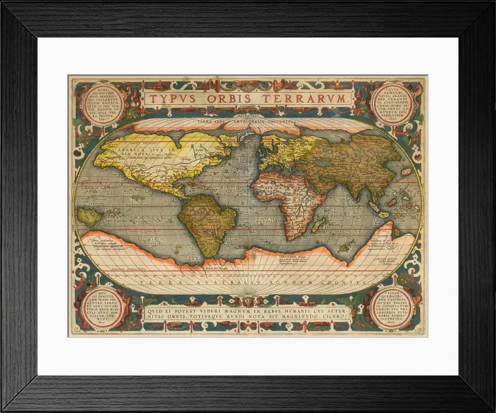 Framed Print : Typus Orbis Terrarum. From Theatrum Orbis Terrarum, 1572. Creator: Ortelius, Abraham (1527-1598) Framed Print : Typus Orbis Terrarum. From Theatrum Orbis Terrarum, 1572. Creator: Ortelius, Abraham (1527-1598)