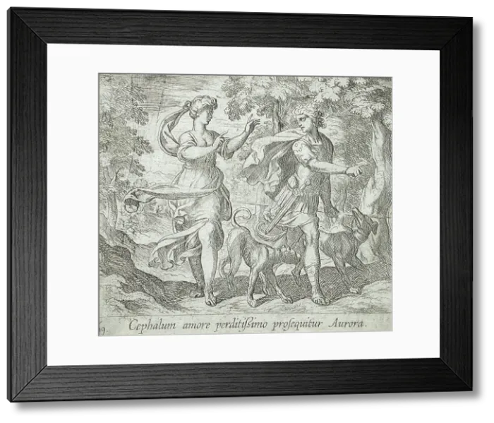 Framed Print : Cephalus and Aurora, published 1606. Creators: Antonio Tempesta, Wilhelm Janson Framed Print : Cephalus and Aurora, published 1606. Creators: Antonio Tempesta, Wilhelm Janson