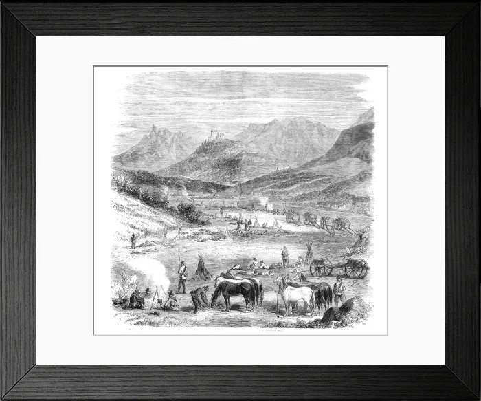 Framed Print : The Revolution in Sicily - Our First Bivouac at sunrise, near Villafrati - from a sketch... 1860. Creator: Unknown. The Revolution in Sicily - Our First Bivouac at sunrise, near Villafrati - from a sketch... 1860. Creator: Unknown Framed Print : The Revolution in Sicily - Our First Bivouac at sunrise, near Villafrati - from a sketch... 1860. Creator: Unknown. The Revolution in Sicily - Our First Bivouac at sunrise, near Villafrati - from a sketch... 1860. Creator: Unknown