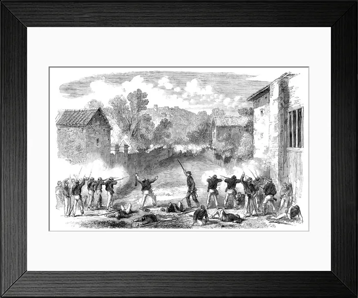 Framed Print : The Revolution in Sicily - Sicilian skirmishers attacking the advanced posts of the... 1860. Creator: Unknown Framed Print : The Revolution in Sicily - Sicilian skirmishers attacking the advanced posts of the... 1860. Creator: Unknown