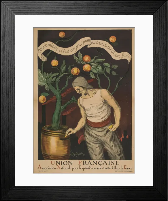 Framed Print : Union française. Association for the moral and material growth of France. Save your money... 1920. Creator: Cappiello, Leonetto (1875-1942) Framed Print : Union française. Association for the moral and material growth of France. Save your money... 1920. Creator: Cappiello, Leonetto (1875-1942)