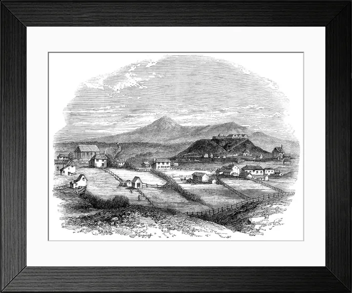 Framed Print : Taranaki (New Plymouth), the village-capital of the province of New Plymouth, North Island... 1860. Creator: Unknown Framed Print : Taranaki (New Plymouth), the village-capital of the province of New Plymouth, North Island... 1860. Creator: Unknown