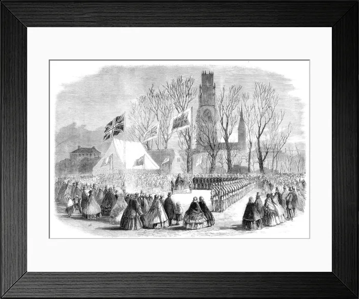 Framed Print : Presentation of a silver trumpet to the Artillery Corps and a silver bugle to the Rifle... 1860. Creator: Unknown Framed Print : Presentation of a silver trumpet to the Artillery Corps and a silver bugle to the Rifle... 1860. Creator: Unknown