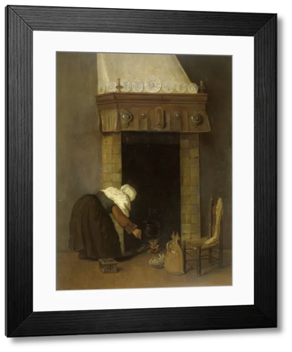 Framed Print : Woman at the Hearth, 1654-1662. Creator: Jacobus Vrel Framed Print : Woman at the Hearth, 1654-1662. Creator: Jacobus Vrel