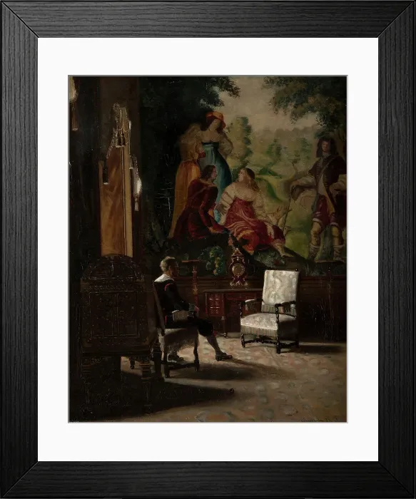 Framed Print : Gripsholm, interior from the King's bedchamber with male staffage figure. Creator: Edvard Perseus Framed Print : Gripsholm, interior from the King's bedchamber with male staffage figure. Creator: Edvard Perseus