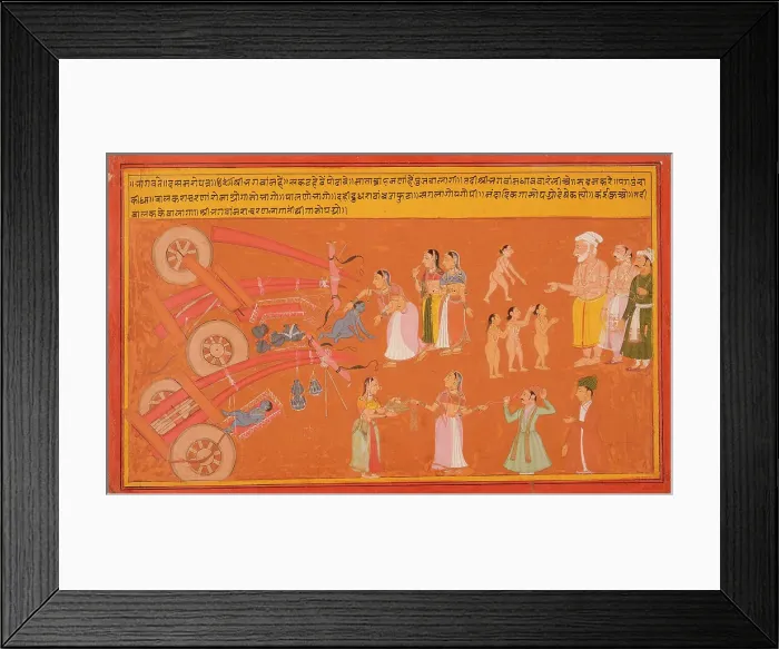 Framed Print : Krishna Breaks the Cart, Folio from a Bhagavata Purana (Ancient Stories of the Lord), c1725. Creator: Unknown Framed Print : Krishna Breaks the Cart, Folio from a Bhagavata Purana (Ancient Stories of the Lord), c1725. Creator: Unknown