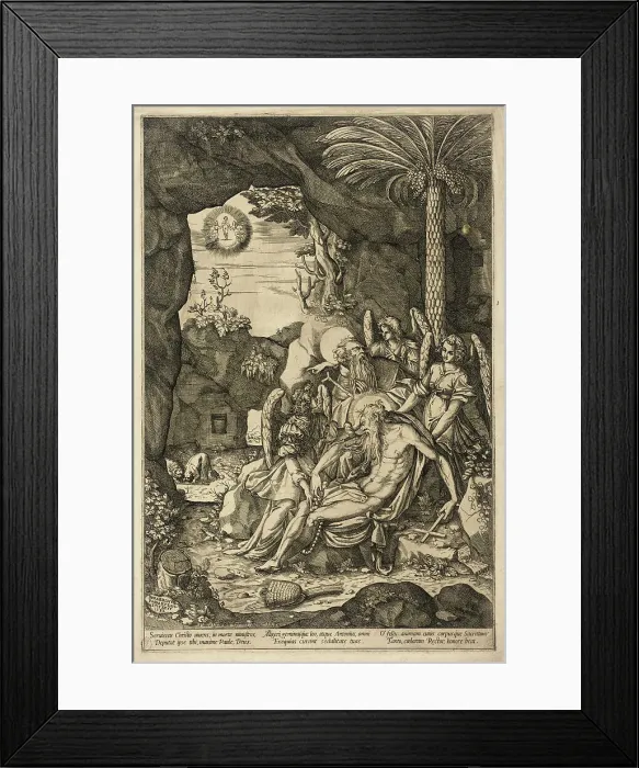 Framed Print : Saint Anthony Finds the Hermit Saint Paul Dead in the Arms of Angels, 1582. Creator: Bernardino Passeri Framed Print : Saint Anthony Finds the Hermit Saint Paul Dead in the Arms of Angels, 1582. Creator: Bernardino Passeri