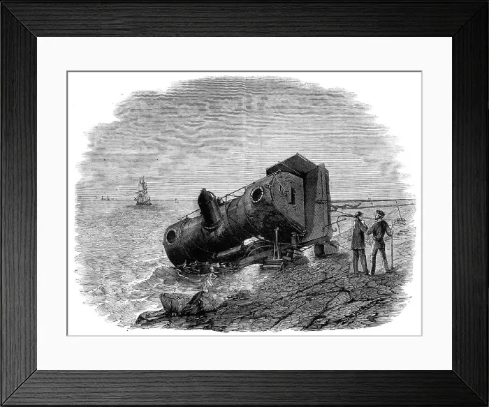 Framed Print : The recent railway accident at Granton, near Edinburgh - the engine on the beach... 1860. Creator: Unknown