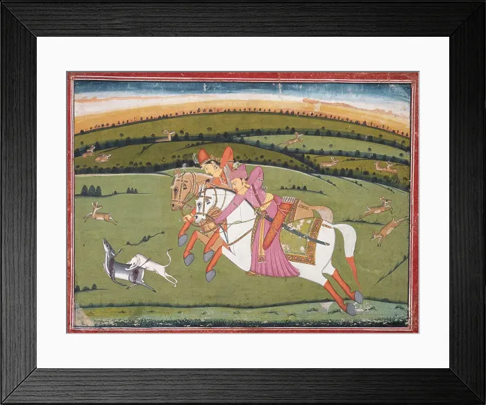 Framed Print : Baz Bahadur and Rupmati Hunting (recto), Sketches (verso), c1770. Creator: Unknown Framed Print : Baz Bahadur and Rupmati Hunting (recto), Sketches (verso), c1770. Creator: Unknown