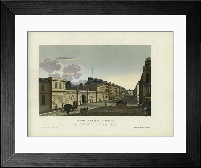 Framed Print : Vue de la Banque de France, prise de la rue Croix des Petits-Champs, 1817-1824. Creator: Courvoisier-Voisin, Henri (1757-1830) Framed Print : Vue de la Banque de France, prise de la rue Croix des Petits-Champs, 1817-1824. Creator: Courvoisier-Voisin, Henri (1757-1830)