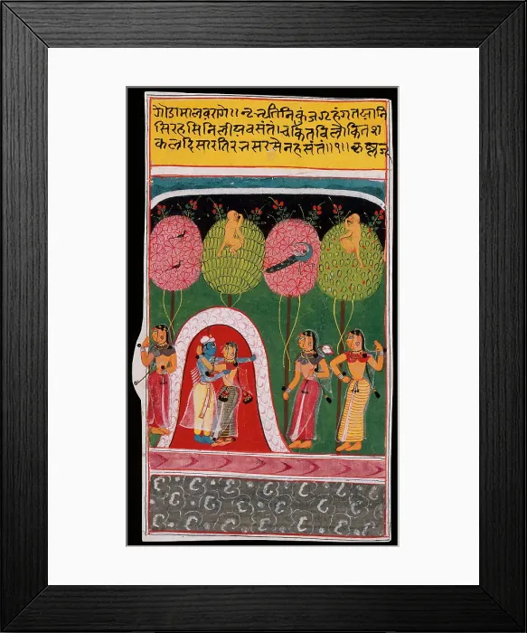 Framed Print : Radha and Krishna Embracing in a Bower, Folio from a Gita Govinda... c1605 or later. Creator: Unknown