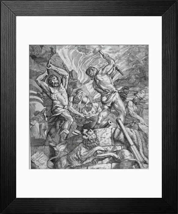 Framed Print : Forge of the Cyclopes, 1572. Creator: Cornelis Cort Framed Print : Forge of the Cyclopes, 1572. Creator: Cornelis Cort