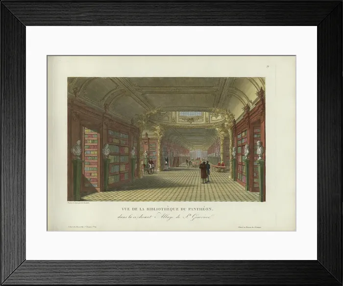 Framed Print : Vue de la bibliothèque du Panthéon, dans la ci-devant abbaye de Sainte-Geneviève, 1817-1824. Creator: Courvoisier-Voisin, Henri (1757-1830) Framed Print : Vue de la bibliothèque du Panthéon, dans la ci-devant abbaye de Sainte-Geneviève, 1817-1824. Creator: Courvoisier-Voisin, Henri (1757-1830)