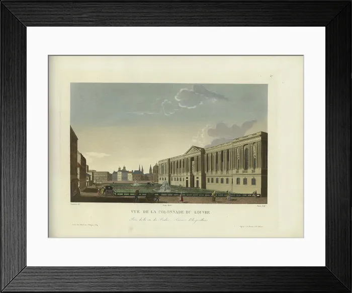 Framed Print : Vue de la colonnade du Louvre, prise de la rue des Poulies, terrasse d'Angevilliers, 1817-1824. Creator: Courvoisier-Voisin, Henri (1757-1830) Framed Print : Vue de la colonnade du Louvre, prise de la rue des Poulies, terrasse d'Angevilliers, 1817-1824. Creator: Courvoisier-Voisin, Henri (1757-1830)