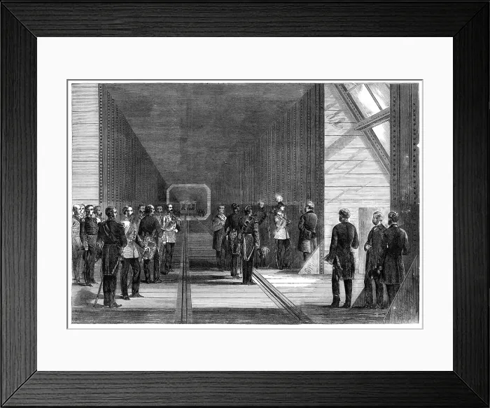 Framed Print : The Prince of Wales closing the last rivet of the Victoria Tubular Bridge over the St. Lawrence... Creator: Unknown
