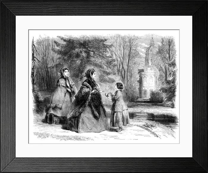 Framed Print : The Princess Frederick William of Prussia promenading in the garden of the palace at... 1860. Creator: Unknown Framed Print : The Princess Frederick William of Prussia promenading in the garden of the palace at... 1860. Creator: Unknown