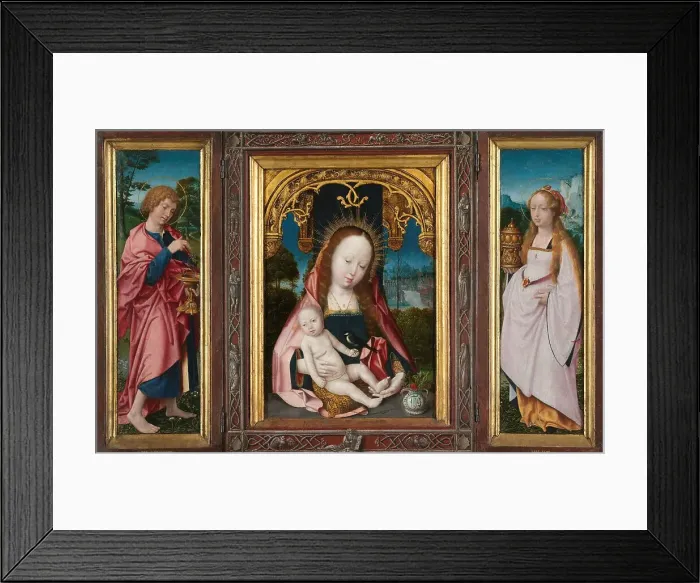 Framed Print : Triptych with Virgin and Child, Saint John the Evangelist (left wing) and Mary Magdalene (right wing Creator: Jan Provoost) Framed Print : Triptych with Virgin and Child, Saint John the Evangelist (left wing) and Mary Magdalene (right wing Creator: Jan Provoost)