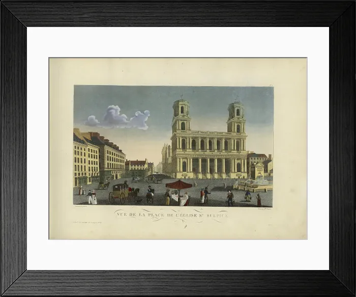 Framed Print : Vue de la place de l'église Saint-Sulpice, 1817-1824. Creator: Courvoisier-Voisin, Henri (1757-1830) Framed Print : Vue de la place de l'église Saint-Sulpice, 1817-1824. Creator: Courvoisier-Voisin, Henri (1757-1830)