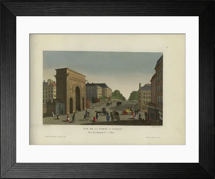 Framed Print : Vue de la Porte Saint-Martin, prise du boulevard Saint-Denis, 1817-1824. Creator: Courvoisier-Voisin, Henri (1757-1830) Framed Print : Vue de la Porte Saint-Martin, prise du boulevard Saint-Denis, 1817-1824. Creator: Courvoisier-Voisin, Henri (1757-1830)