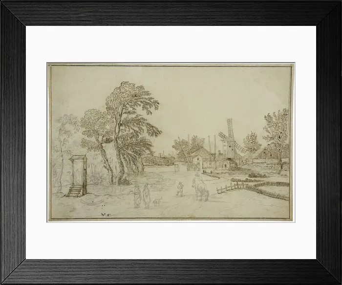 Framed Print : Village with a windmill by a rapids. Creator: Esaias van de Velde Framed Print : Village with a windmill by a rapids. Creator: Esaias van de Velde