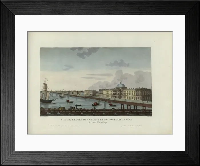 Framed Print : Vue de l'École des cadets et du pont sur la Néva, à Saint-Petersbourg, 1817-1824. Creator: Courvoisier-Voisin, Henri (1757-1830) Framed Print : Vue de l'École des cadets et du pont sur la Néva, à Saint-Petersbourg, 1817-1824. Creator: Courvoisier-Voisin, Henri (1757-1830)
