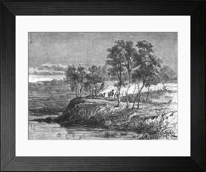 Framed Print : Warrego Creek; Incidents of Bush Life in Queensland, 1875. Creator: Unknown Framed Print : Warrego Creek; Incidents of Bush Life in Queensland, 1875. Creator: Unknown