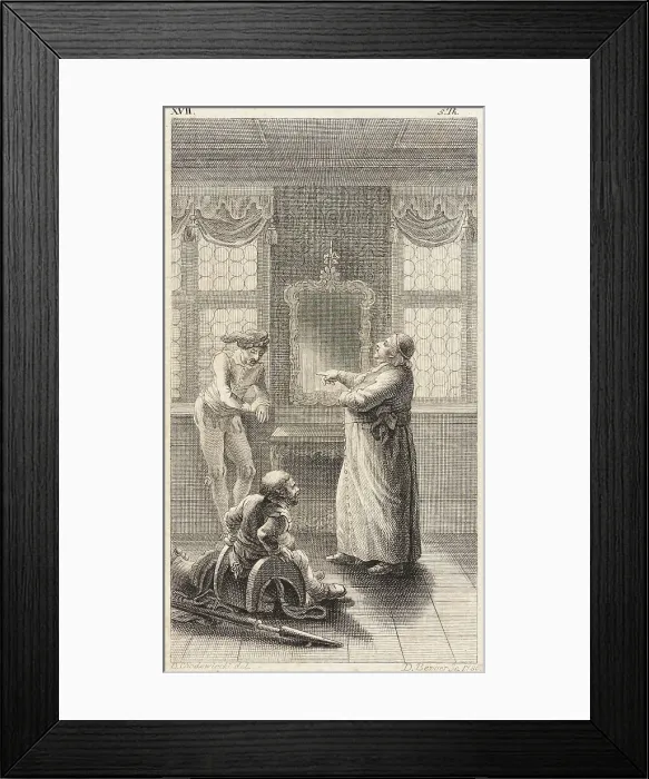 Framed Print : Plate XVII from Life and Adventures of the Knight Don Quixote de la Mancha, 1780. Creator: Daniel Berger Framed Print : Plate XVII from Life and Adventures of the Knight Don Quixote de la Mancha, 1780. Creator: Daniel Berger