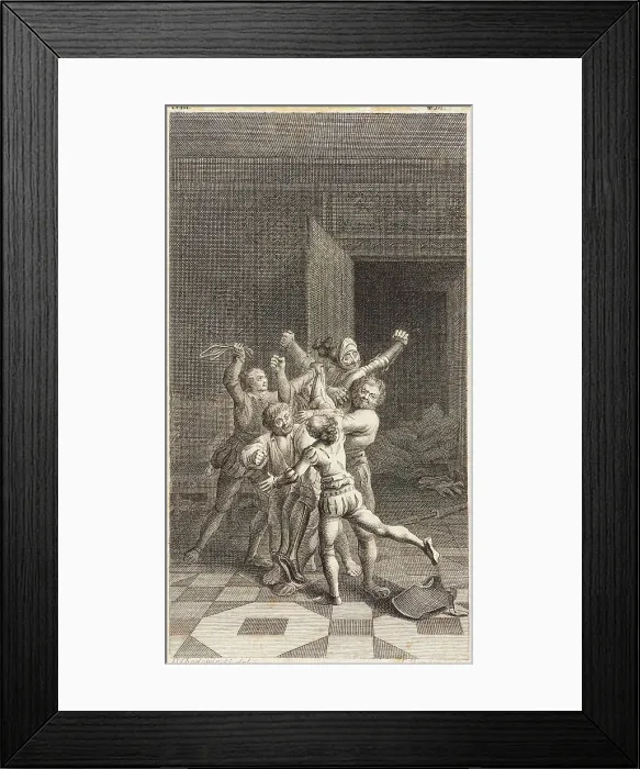 Framed Print : Plate XVIII from Life and Adventures of the Knight Don Quixote de la Mancha, 1780. Creator: Daniel Berger