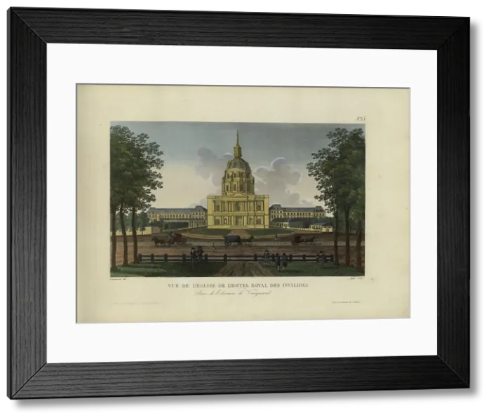Framed Print : Vue de l'église de l'hôtel royal des Invalides, prise de l'avenue de Vaugirard, 1817-1824. Creator: Courvoisier-Voisin, Henri (1757-1830) Framed Print : Vue de l'église de l'hôtel royal des Invalides, prise de l'avenue de Vaugirard, 1817-1824. Creator: Courvoisier-Voisin, Henri (1757-1830)