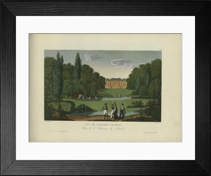 Framed Print : Vue de l'Elysée Bourbon, prise de l'intérieur du jardin, 1817-1824. Creator: Courvoisier-Voisin, Henri (1757-1830) Framed Print : Vue de l'Elysée Bourbon, prise de l'intérieur du jardin, 1817-1824. Creator: Courvoisier-Voisin, Henri (1757-1830)