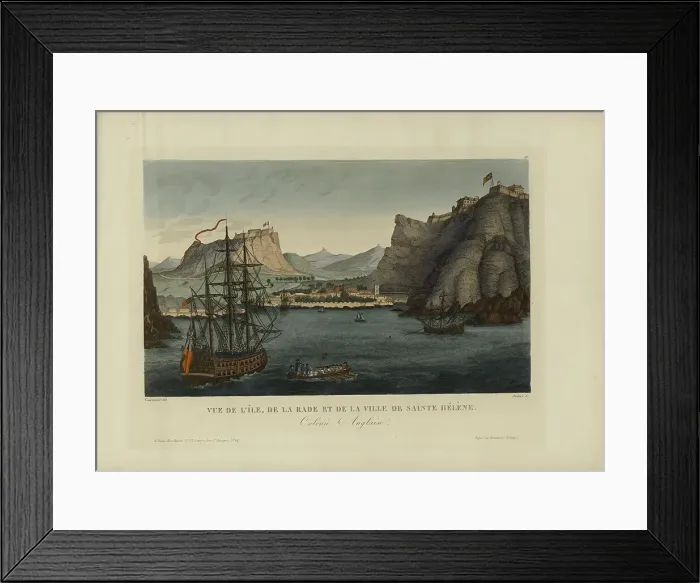 Framed Print : Vue de l'île, de la rade et de la ville de Sainte-Hélène, 1817-1824. Creator: Courvoisier-Voisin, Henri (1757-1830) Framed Print : Vue de l'île, de la rade et de la ville de Sainte-Hélène, 1817-1824. Creator: Courvoisier-Voisin, Henri (1757-1830)