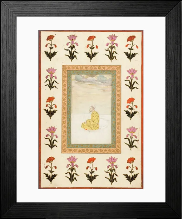 Framed Print : Contemplative Man Seated on a Terrace, Folio from the Small Clive Album, Dated 1674-1675. Creator: Unknown Framed Print : Contemplative Man Seated on a Terrace, Folio from the Small Clive Album, Dated 1674-1675. Creator: Unknown