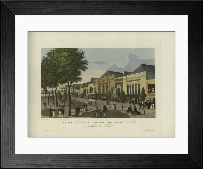 Framed Print : Vue des théâtres de l'Ambigu-comique et de la Gaîté, boulevard du Temple, 1817-1824. Creator: Courvoisier-Voisin, Henri (1757-1830) Framed Print : Vue des théâtres de l'Ambigu-comique et de la Gaîté, boulevard du Temple, 1817-1824. Creator: Courvoisier-Voisin, Henri (1757-1830)