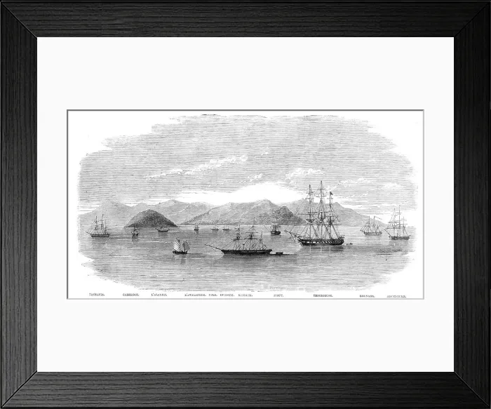 Framed Print : The Fleet in China under Admiral Jones assembled off Kintang prior to the occupation of Chusan, 1860 Creator: Unknown Framed Print : The Fleet in China under Admiral Jones assembled off Kintang prior to the occupation of Chusan, 1860 Creator: Unknown